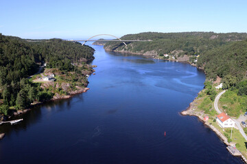 View at the Iddefjord and the New Svinesund Bridge between Sweden and Norway