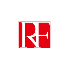 letter rf red simple geometric negative space logo vector