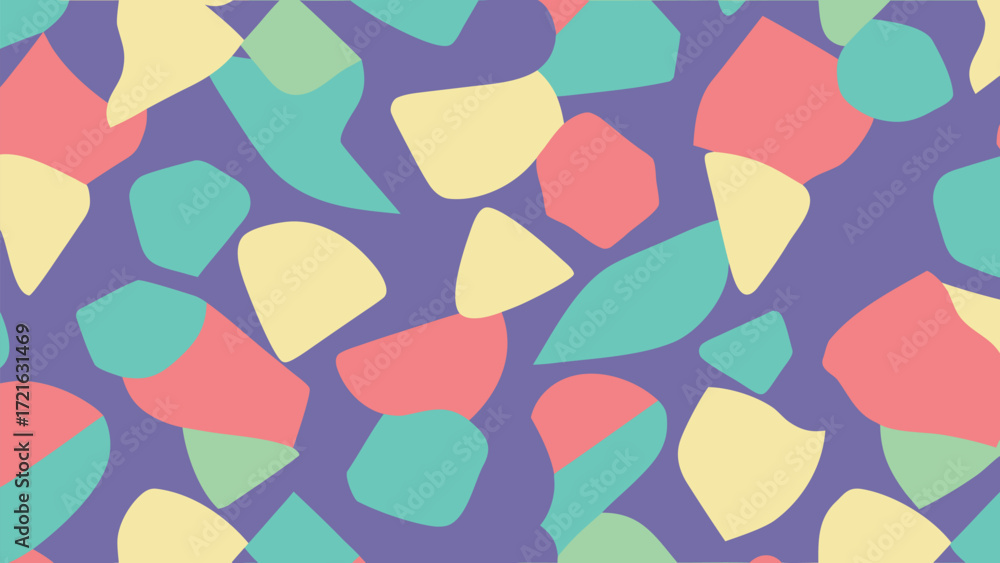 Poster Purple Abstract Pattern with Colorful Irregular Geometric Shapes vector illustration