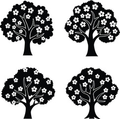 Four blooming trees in spring floral style