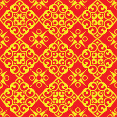 Red and Yellow Geometric Ornate Pattern Seamless Background vector illustration