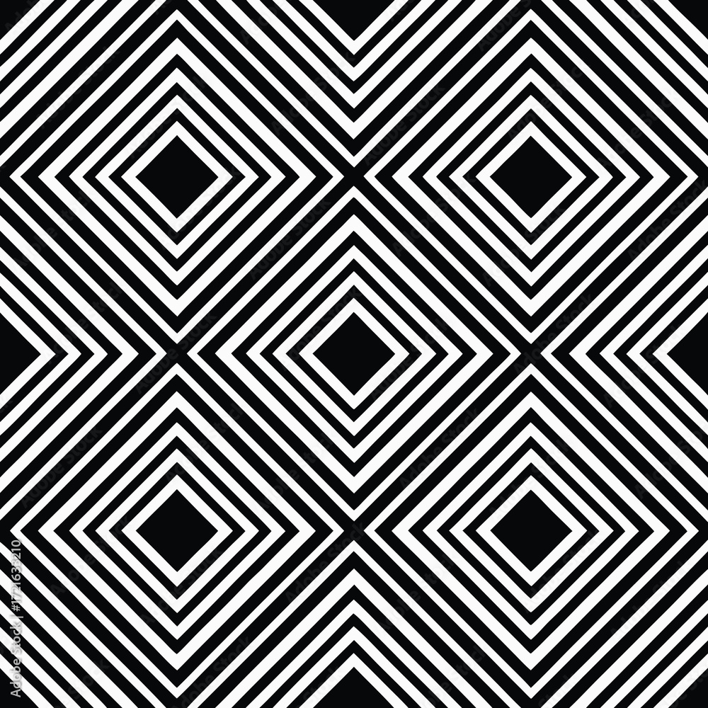 Poster seamless black and white geometric pattern of nested diamonds and lines vector illustration