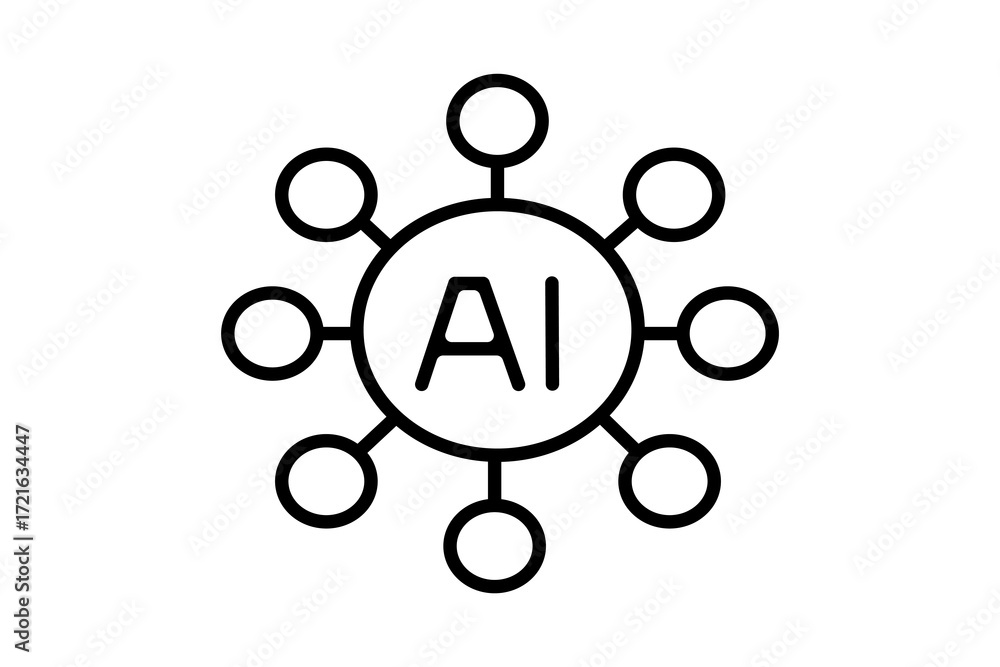Poster this image shows a simple line icon representing artificial intelligence (ai). at the center, there 