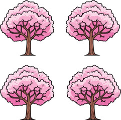 Four cherry blossom trees with pink flowers in spring style