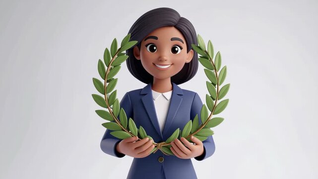 An elegant woman stands confidently, adorned with a laurel wreath. This striking image evokes notions of accomplishment and triumph.