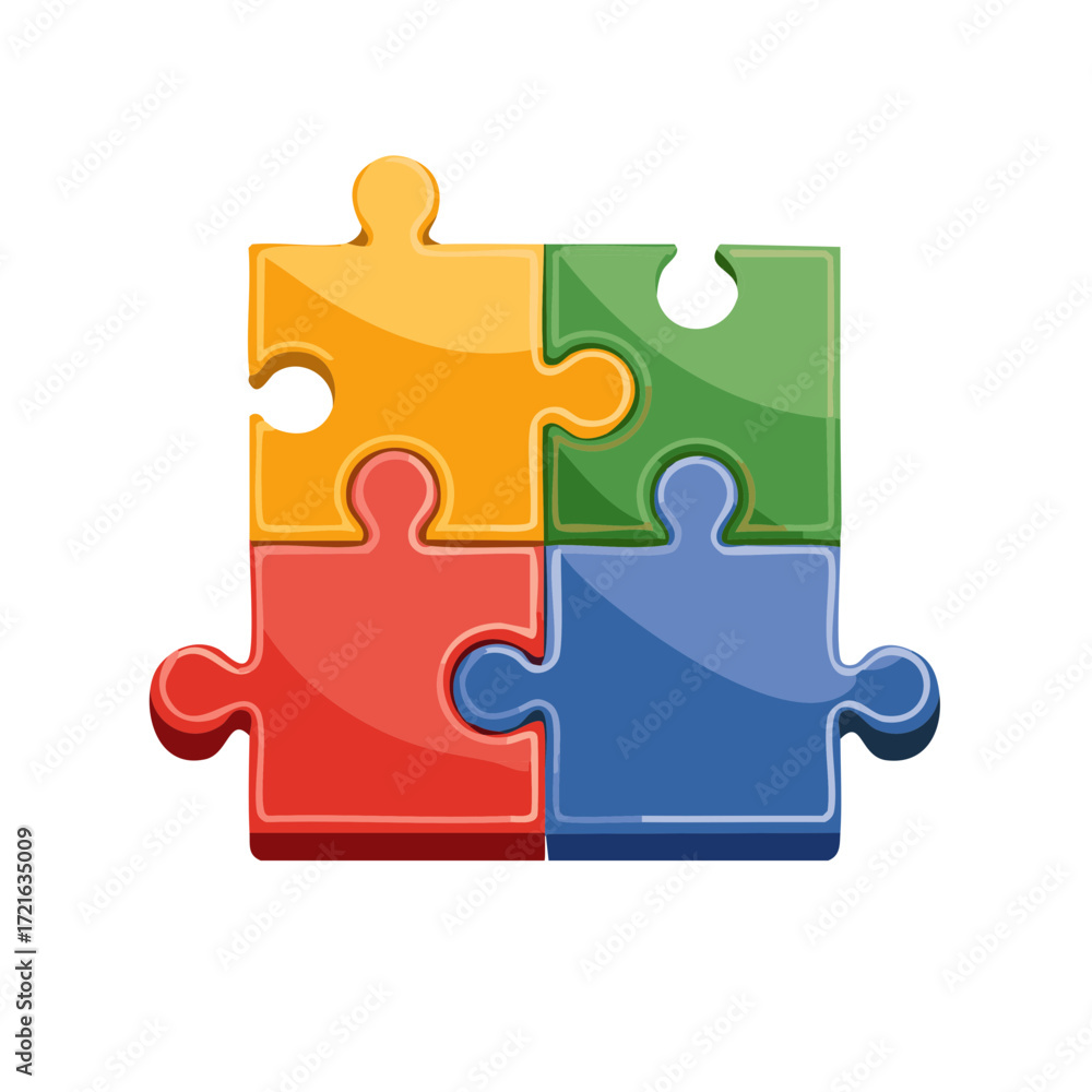 Poster vibrant four piece jigsaw puzzle connected together symbolizing unity