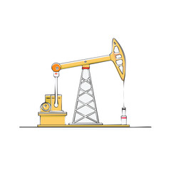 Oil Well Pump Jack Doodle Illustration, Petroleum Extraction and Energy Production