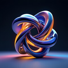 Abstract Intertwined Rings with Metallic Blue and Orange Hues a Captivating Dance of Light and Form Radiating from the Core