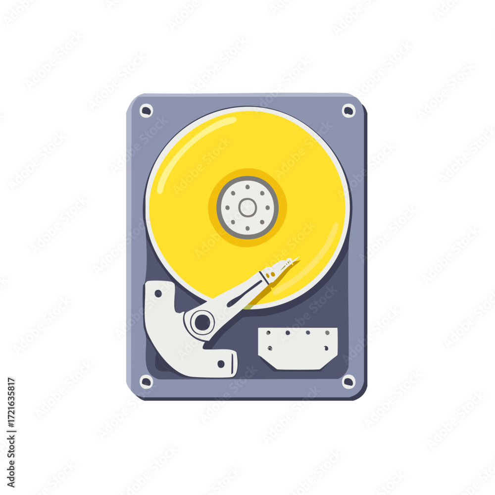 Poster vector illustration of an open computer hard disk drive with platter and actuator arm