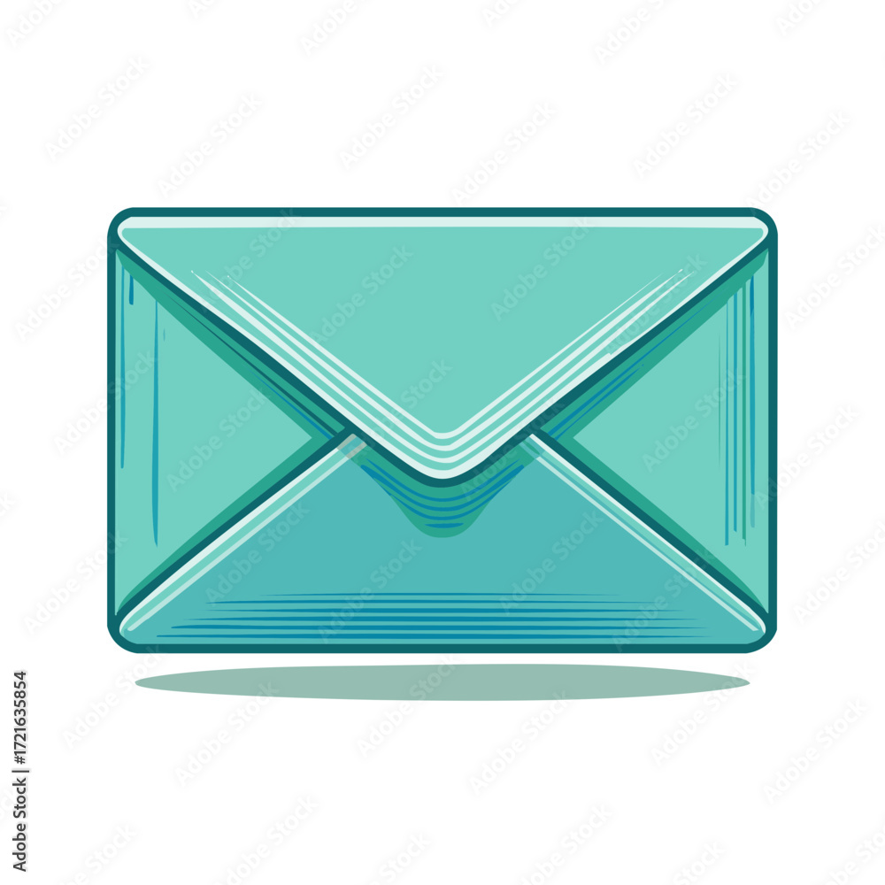 Poster stylized teal envelope design, rectangular mail delivery graphic element