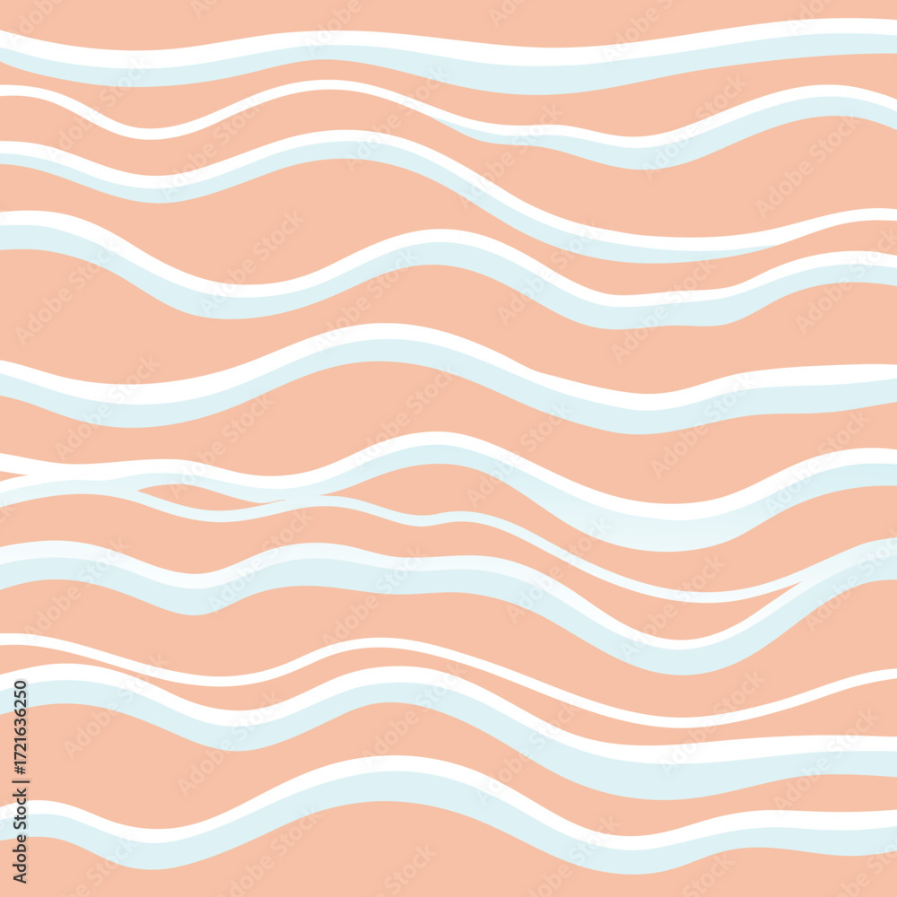 Poster soft peach background with repeating light blue wavy lines abstract pattern