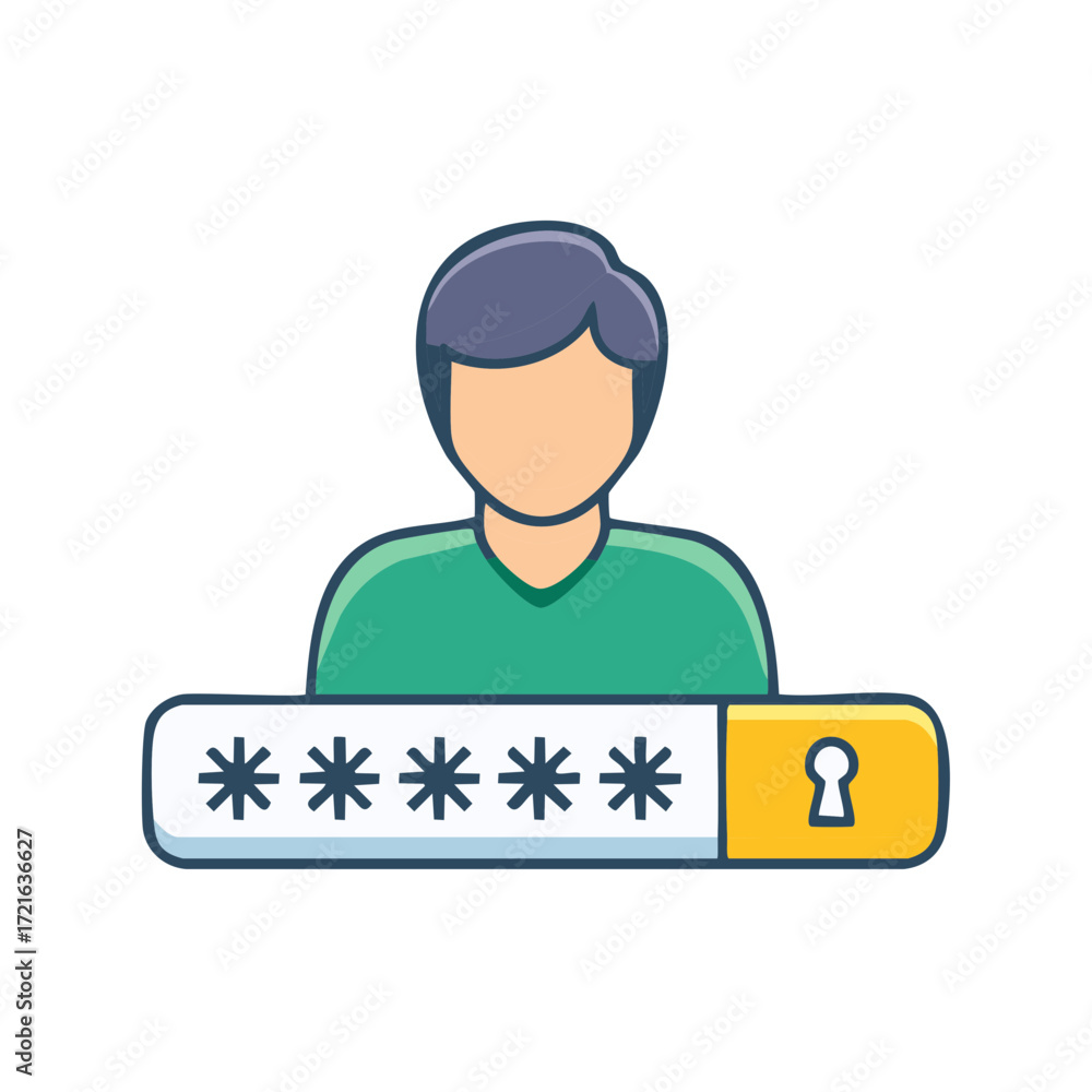 Poster user login icon showing a password field for account authentication and digital security