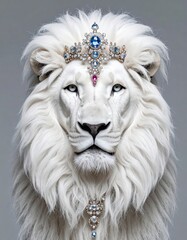 Majestic White Lion with Regal Crown.