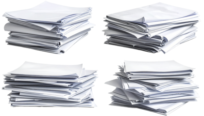 Four stacks of blank white paper, various angles