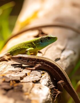Two lizards on a log