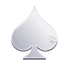 Fototapeta premium Stylized silver spade playing card suit icon with a metallic and scratched texture