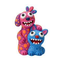 Playful Pink And Blue Clay Animal Figures