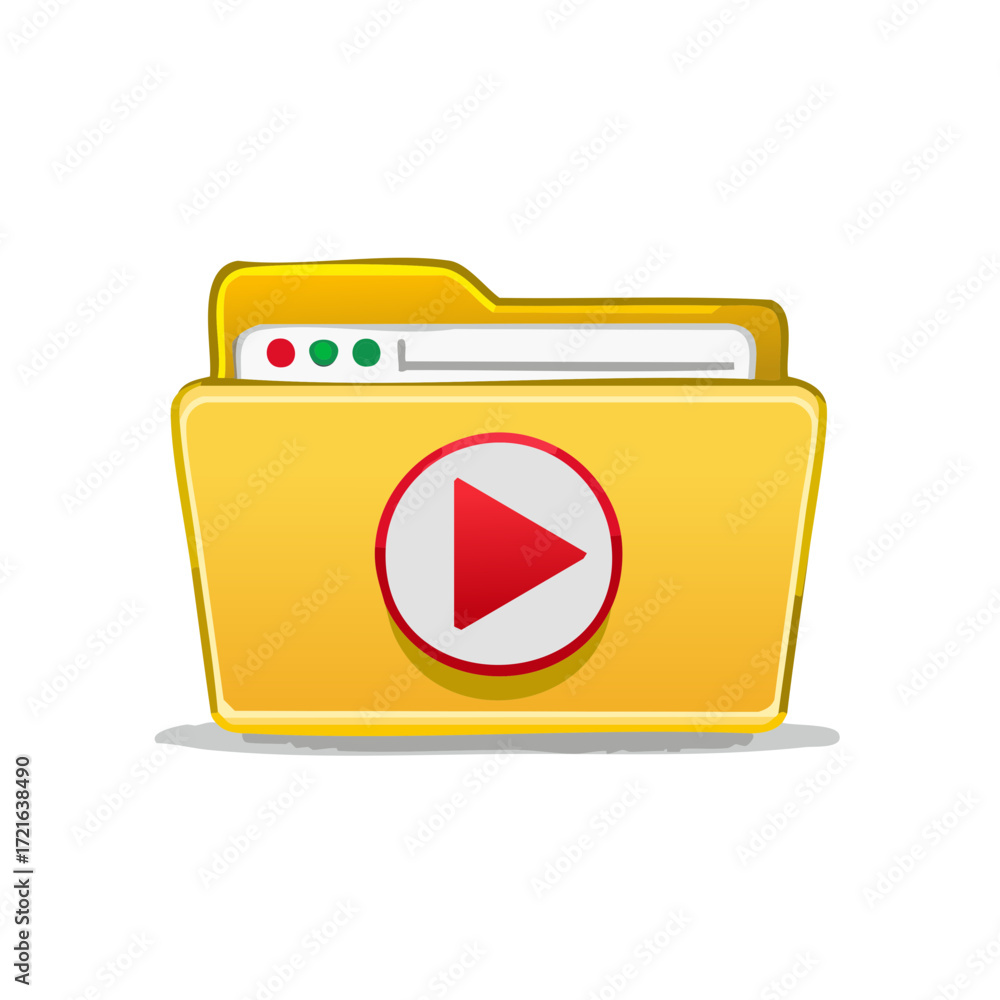Poster Digital Folder Icon with Play Button Symbol for Video Content and Media Storage