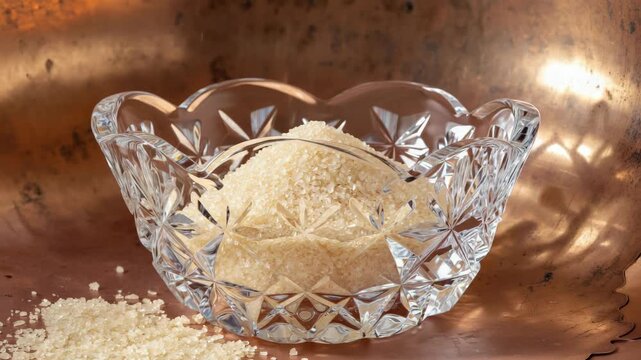 Sugared glass bowl on copper background