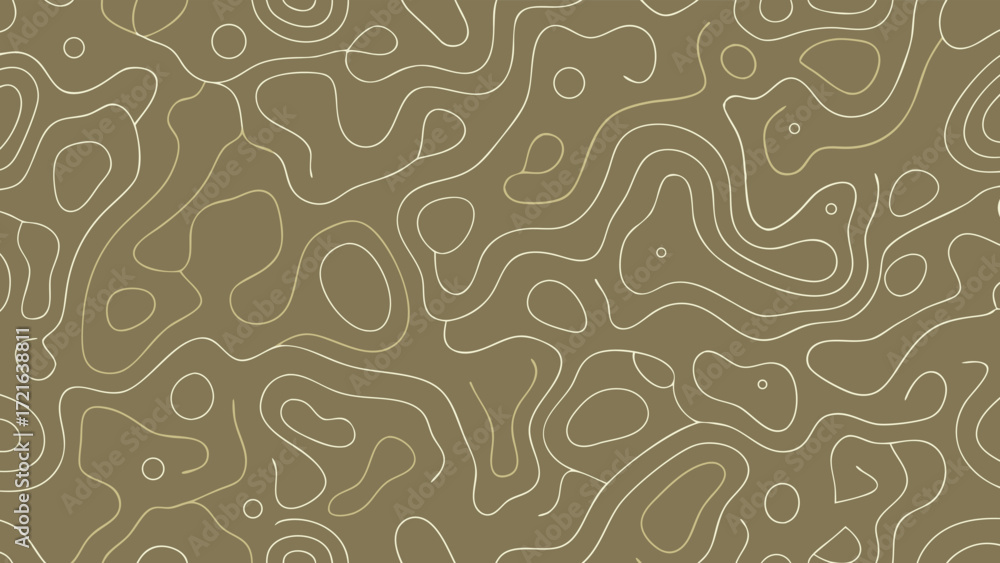 Poster topographic contour lines pattern in beige and white on a khaki background seamless