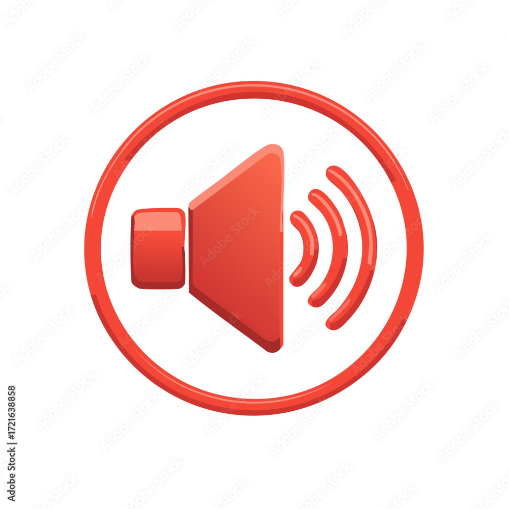 Aufkleber red audio speaker icon within a circular frame isolated on white background