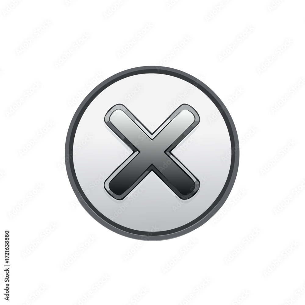 Aufkleber close button with a gray x inside a white circle with a black border design