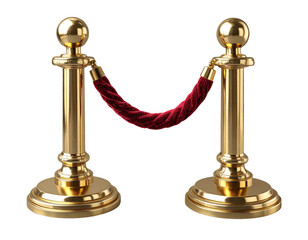 Pair of Golden Stanchions with Red Velvet Rope, Isolated PNG