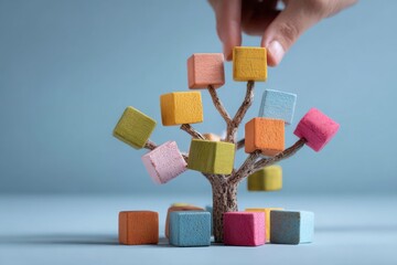 Colorful wooden blocks arranged in a tree shape