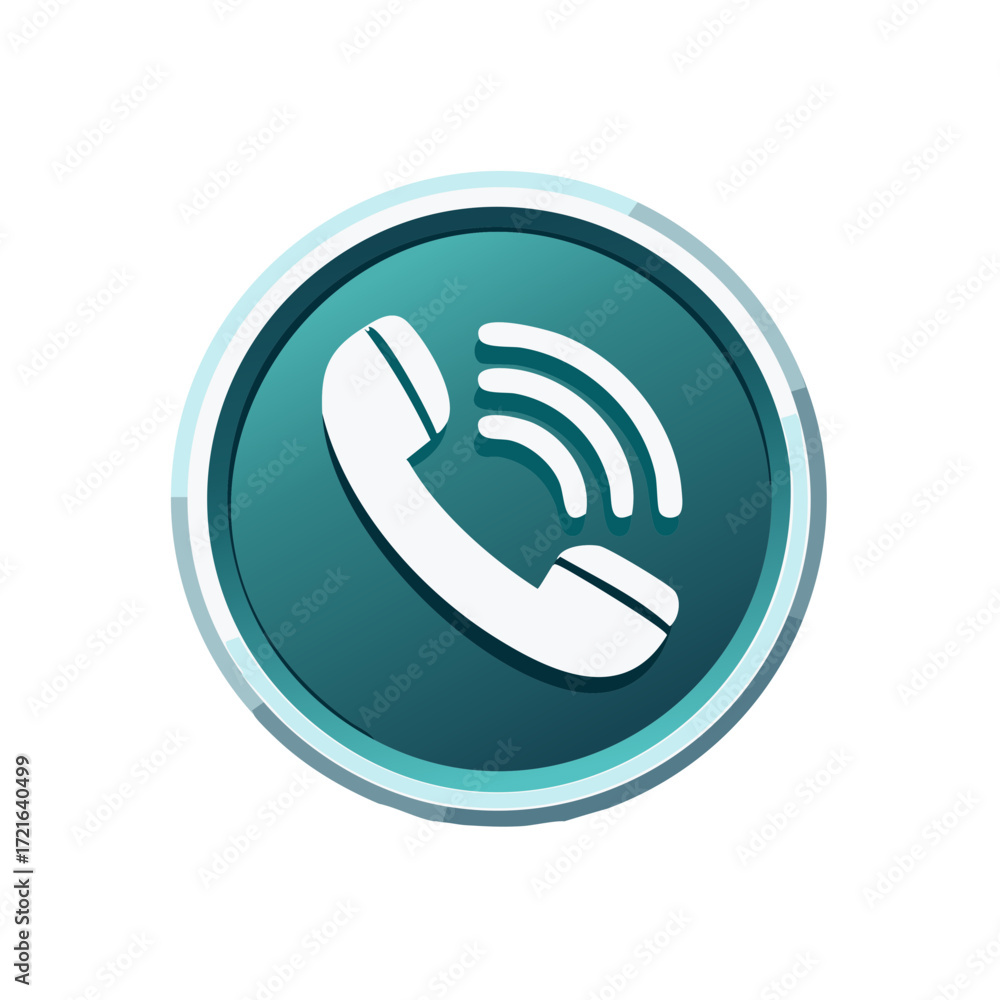 Poster blue and white phone icon with waves symbolizing communication and connection in digital design
