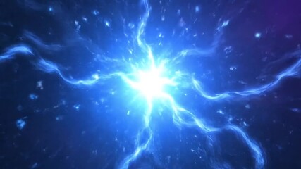 Vibrant blue energy explosion radiating outwards with glowing particles in a cosmic expanse. - Powered by Adobe