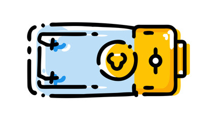 Flat design illustration of a portable rechargeable power bank for charging mobile devices on the go