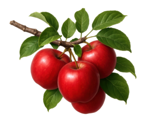 Branch of ripening red apples hanging on a tree in an orchard.