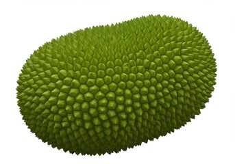 Vividly colored, spiky, green fruit, oval in shape, presented on a white backdrop.