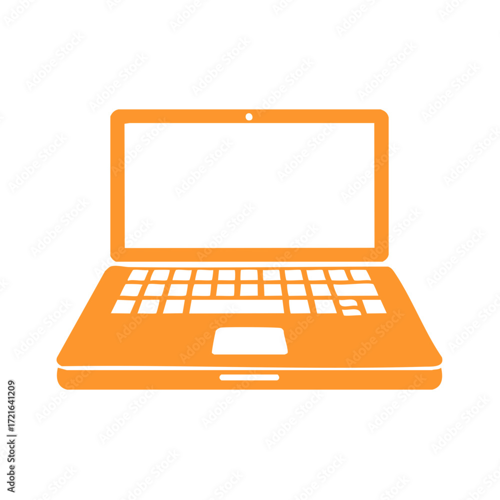 Poster orange laptop computer illustration with keyboard trackpad and blank screen for technology concepts