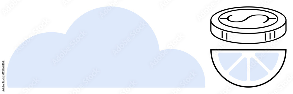 Poster simplistic cloud with a coin and segmented fruit shape suggesting storage, monetary savings, and div