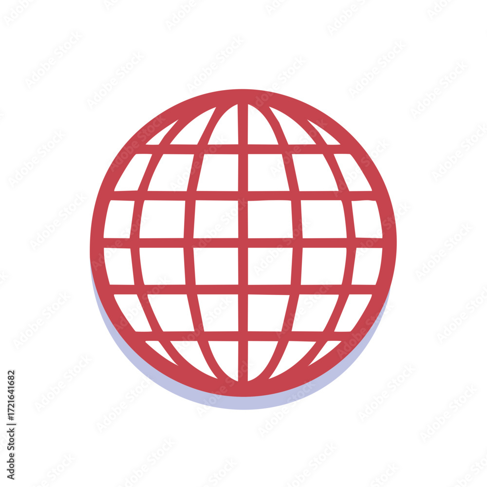 Poster simple red globe with grid lines and shadow illustration