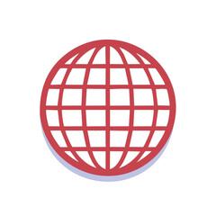 Simple Red Globe with Grid Lines and Shadow Illustration
