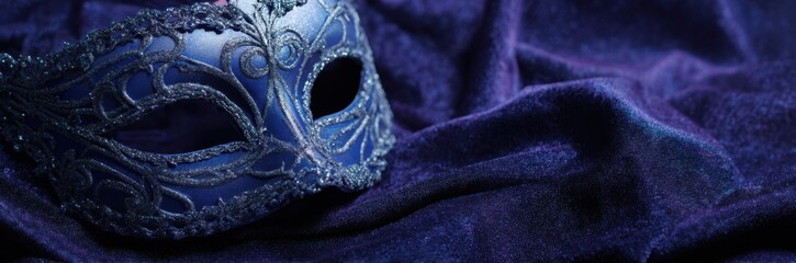 Dark blue Venetian mask on rich fabric