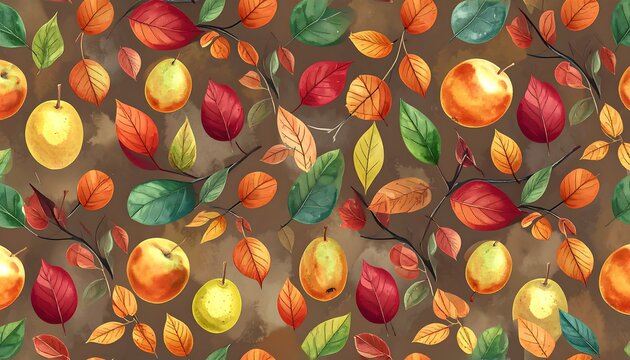 Autumn fruit and leaf pattern