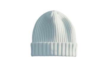 White ribbed knit beanie, front view