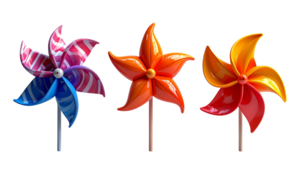 3D Pinwheel Spinner Trio Collection, isolated on transparent background