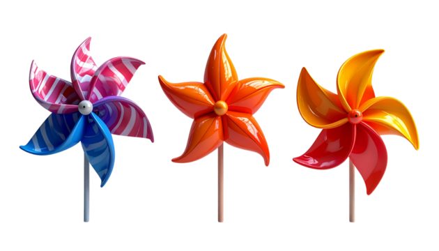 3D Pinwheel Spinner Trio Collection, isolated on transparent background