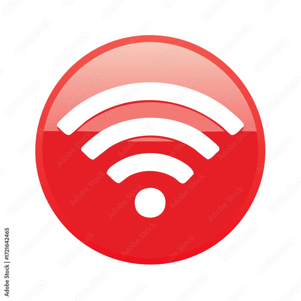 Poster red glossy wi fi signal icon representing wireless internet connection and network access symbol