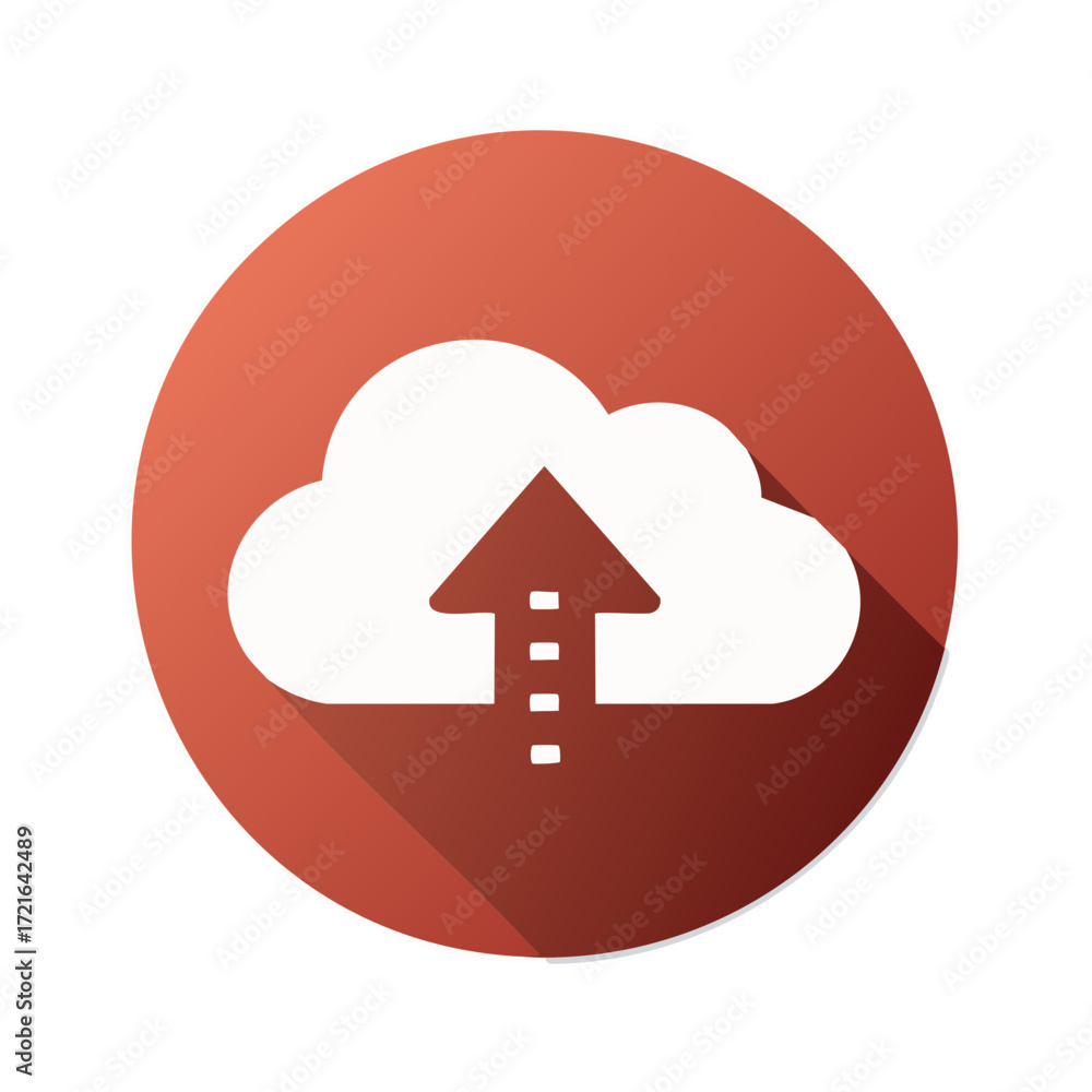 Poster Cloud upload icon with upward arrow and dotted progress indicator, digital data transfer concept