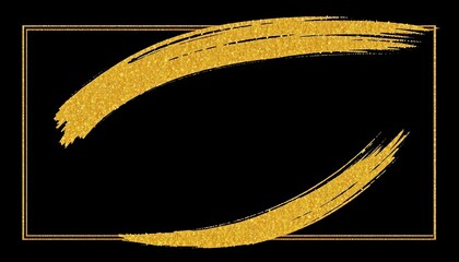 Elegant black vector frame adorned with a golden glitter brushstroke, ideal for luxury branding,  party,  celebration