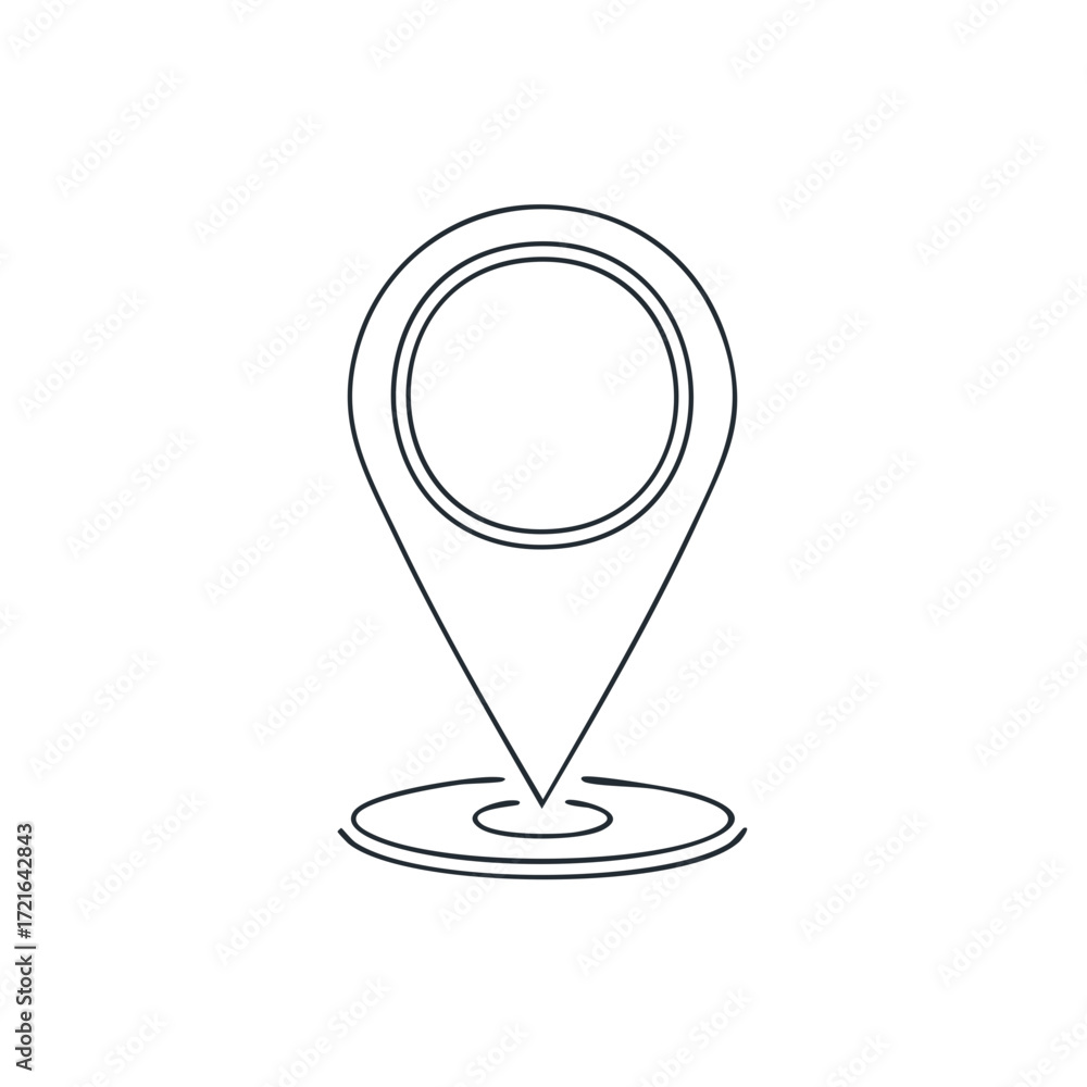Poster simple outline map marker icon with concentric circles at the base for location.