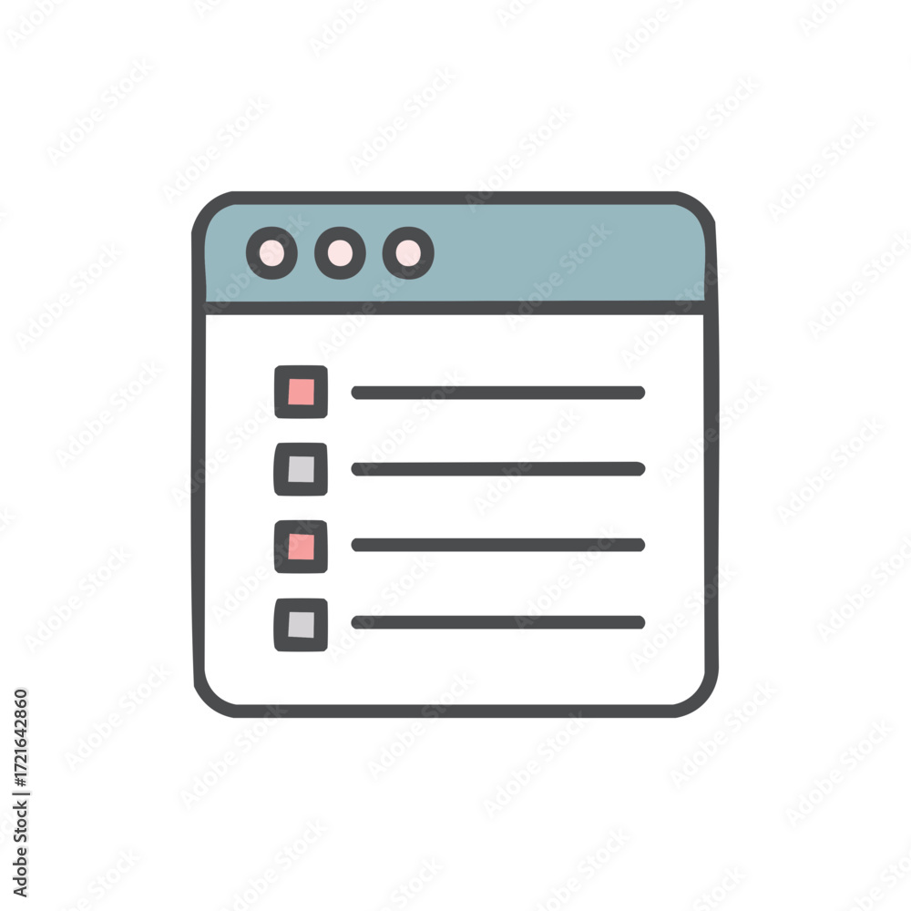 Poster flat design window icon representing a to do list with multiple checkboxes for productivity and plan