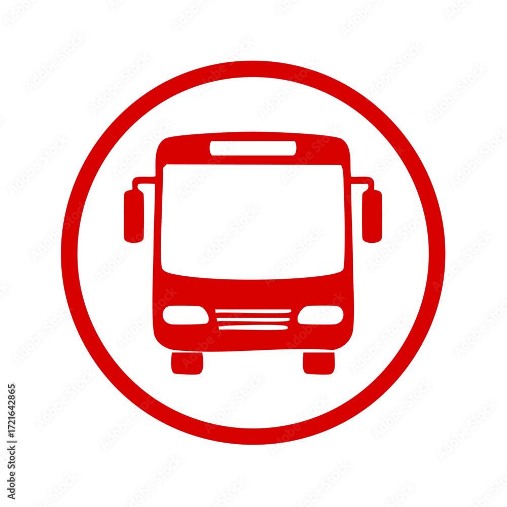 Poster simple red bus symbol in a circle vector icon for public transportation