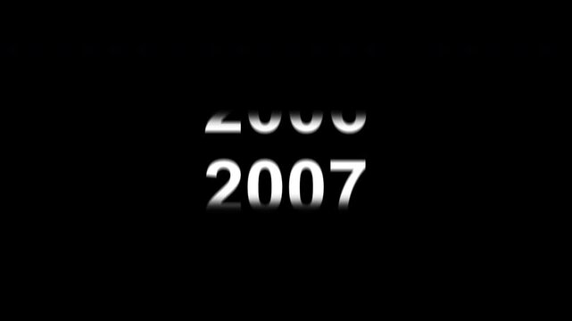 Years scroll upward to 2026, revealing a Happy New Year message in a clean timeline counter animation on black background. 4K video