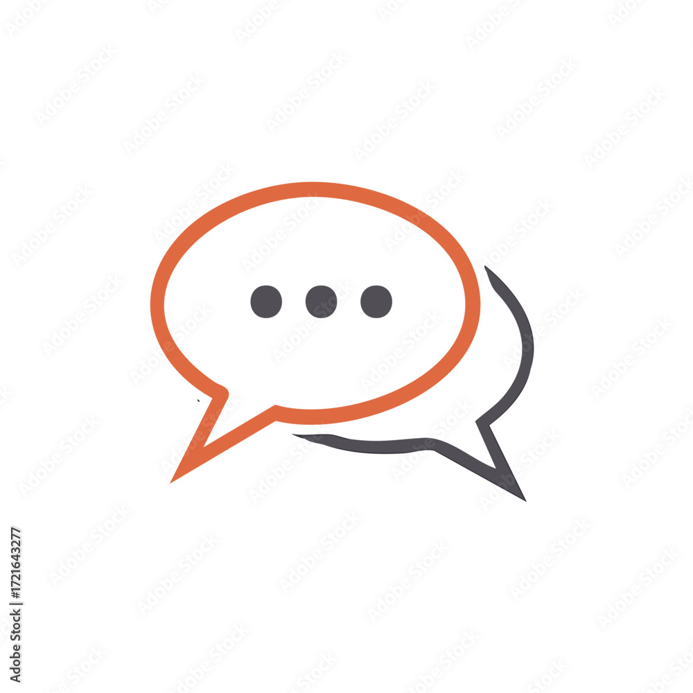 Poster orange and gray overlapping speech bubbles with ellipsis dots representing chat and communication co